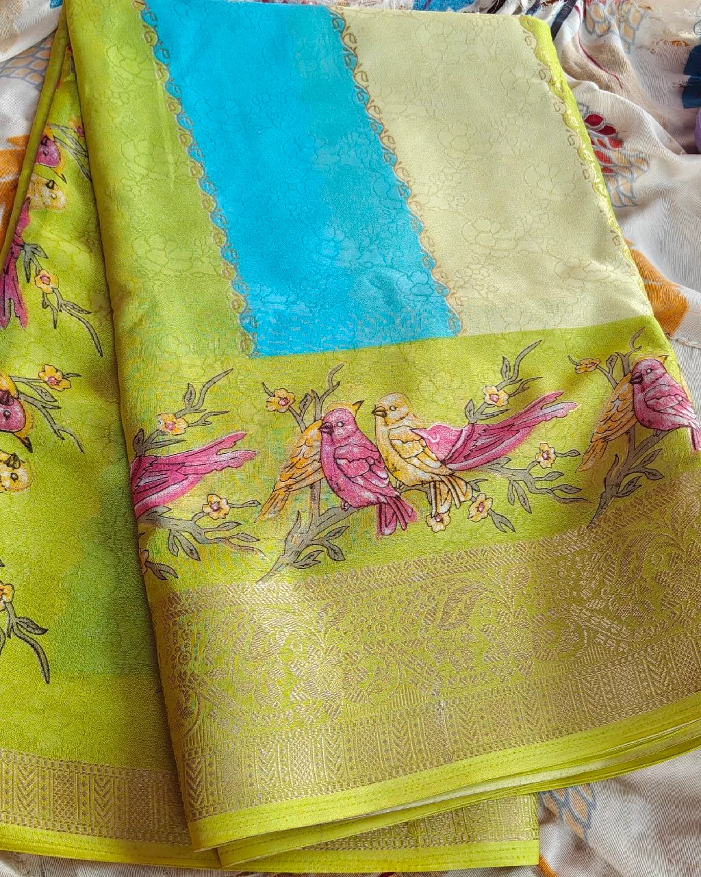 “Pastel Garden Bird Saree” 4