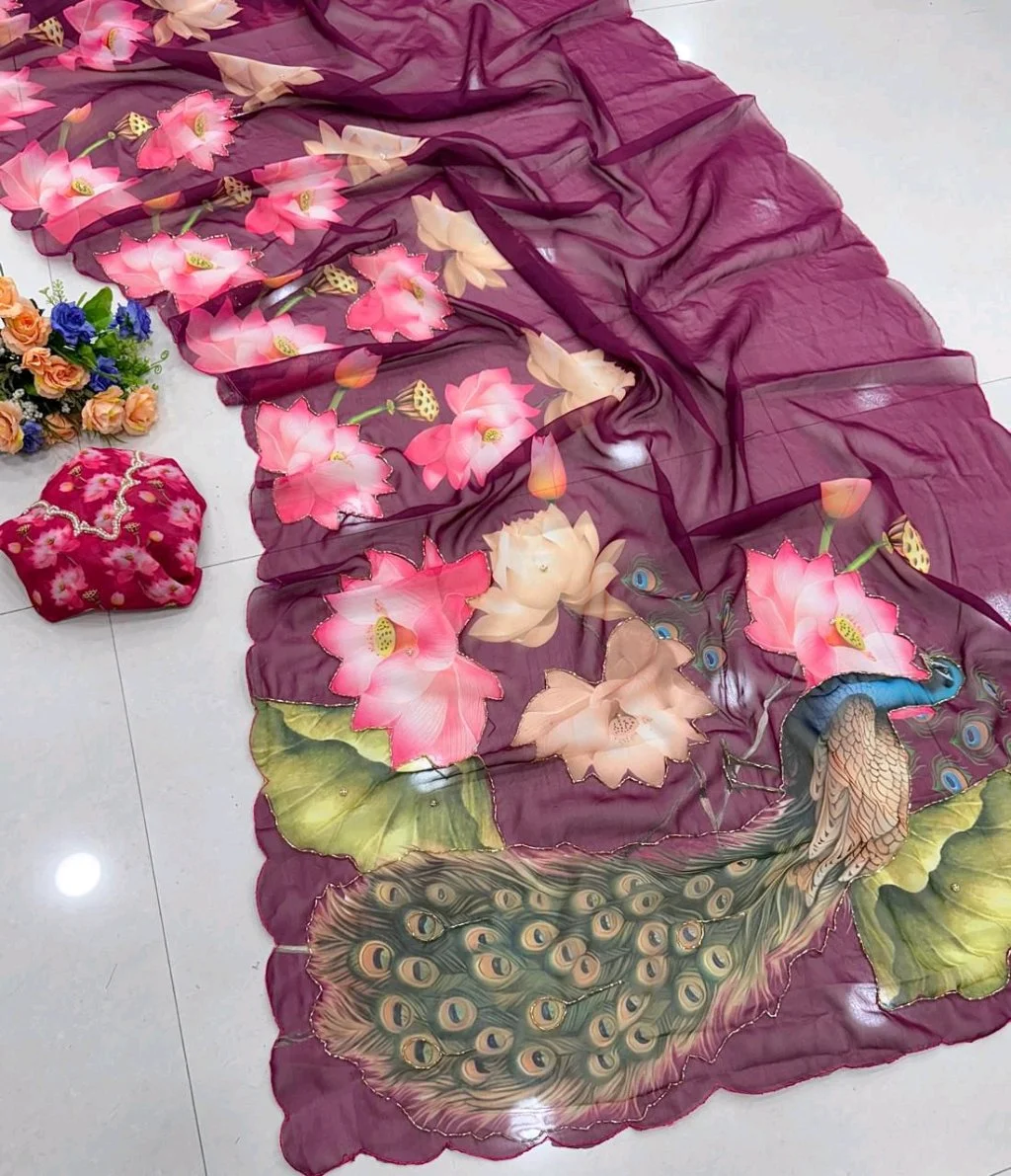 Floral Georgette Saree with Matching Blouse 10