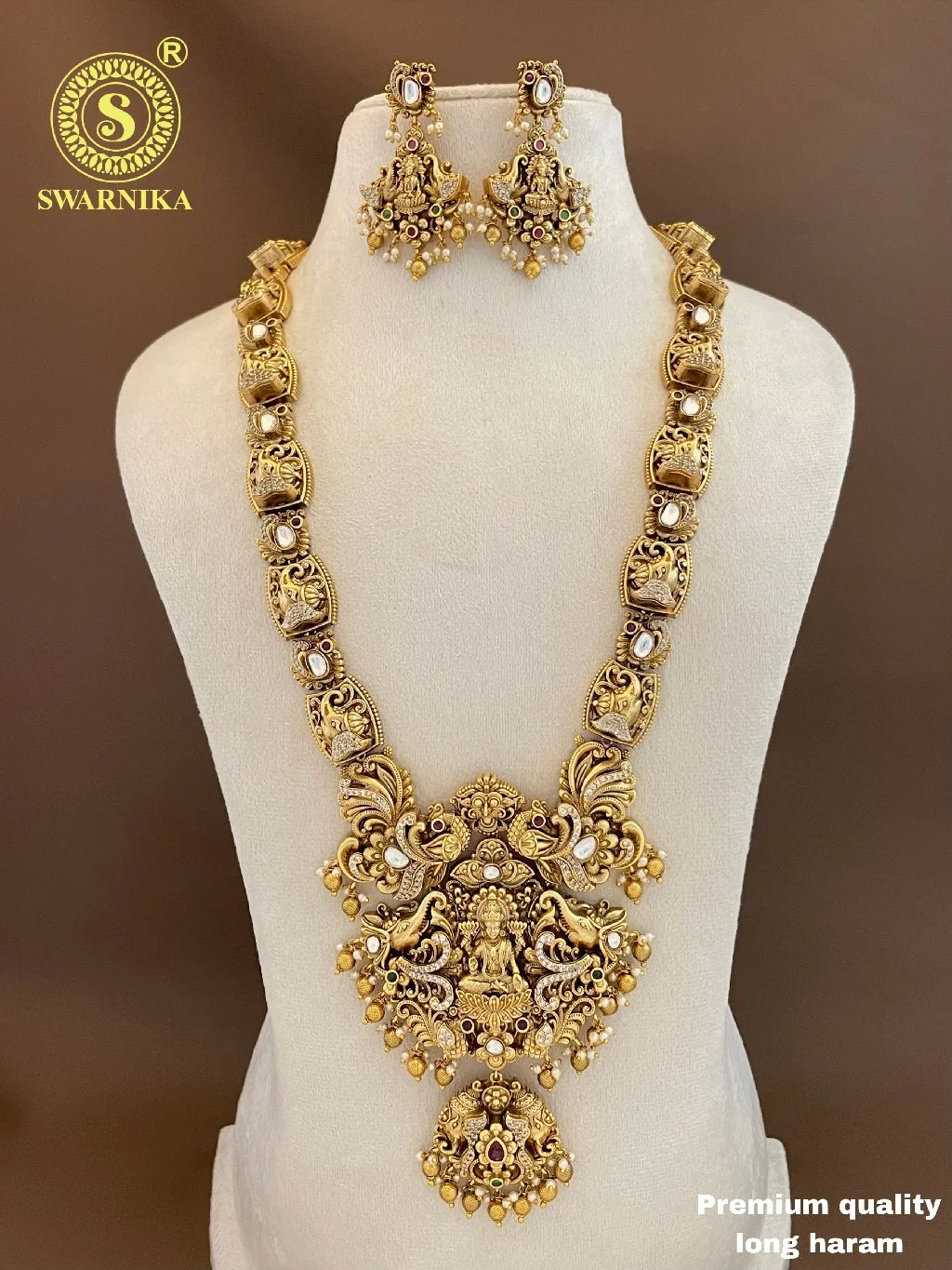 Swarnika Premium Quality Gold Plated Temple Long Haram Set