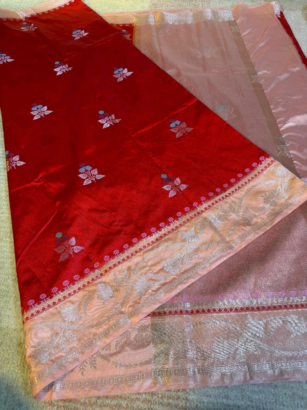 Royal Blue Raw Mango Soft Silk Saree with Sky Blue Zari Border and Silver Motifs thumbnail 3