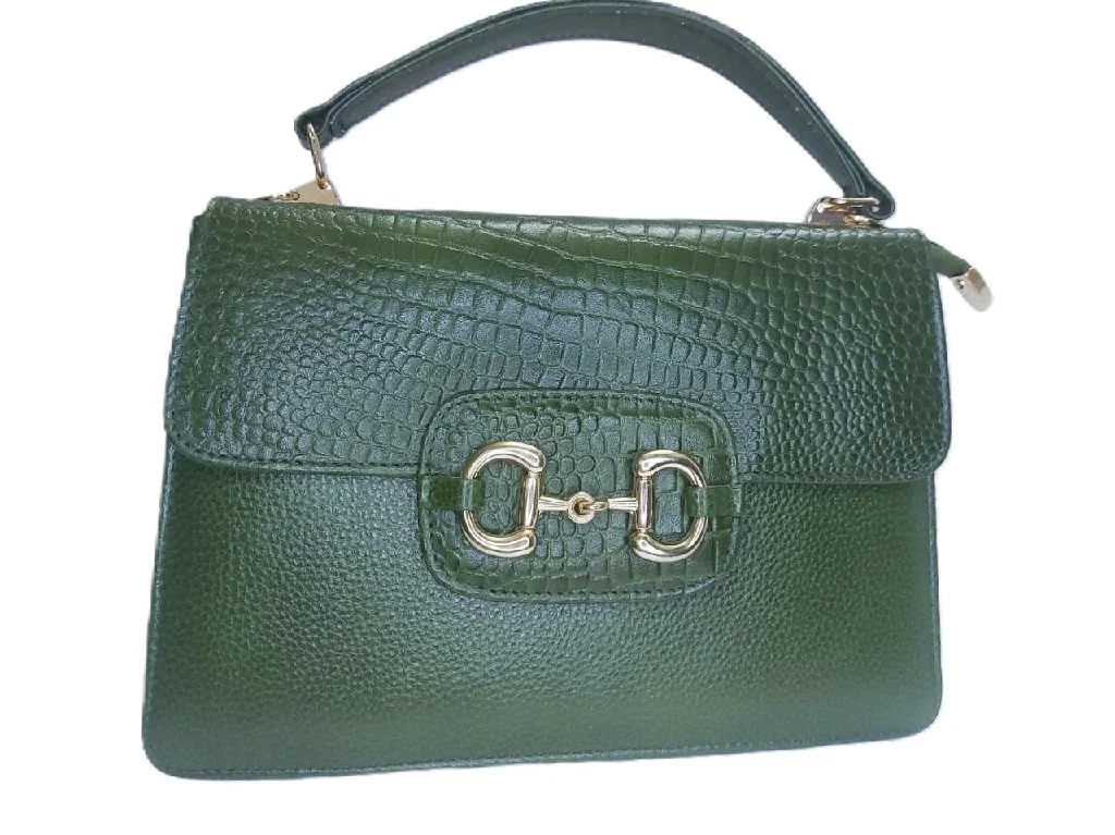 Green Crocodile Texture Genuine Leather Flap Handbag thumbnail 1