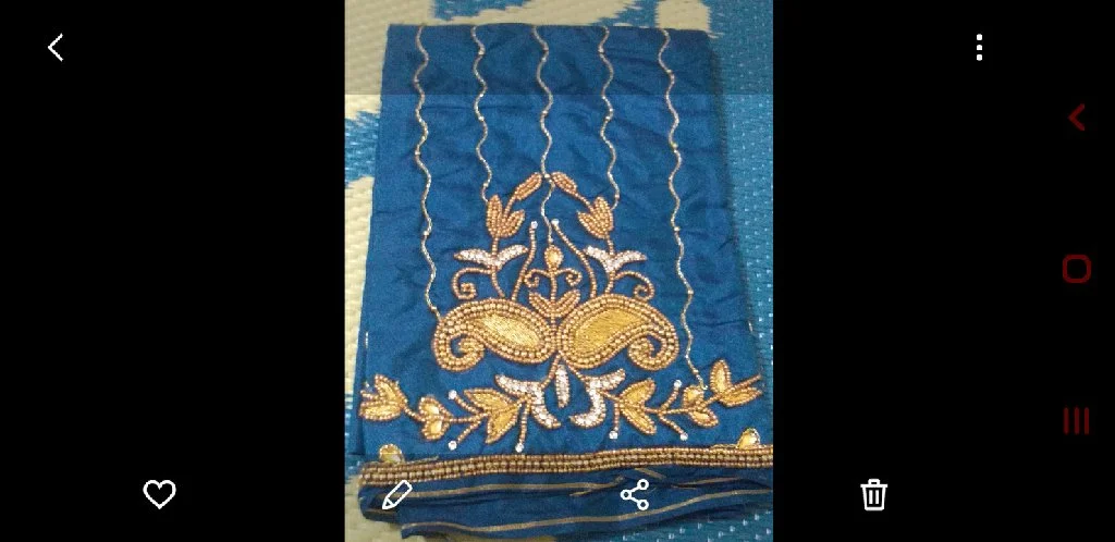 Dark Blue Maggam Work Blouse Piece with Gold and White Embroidery