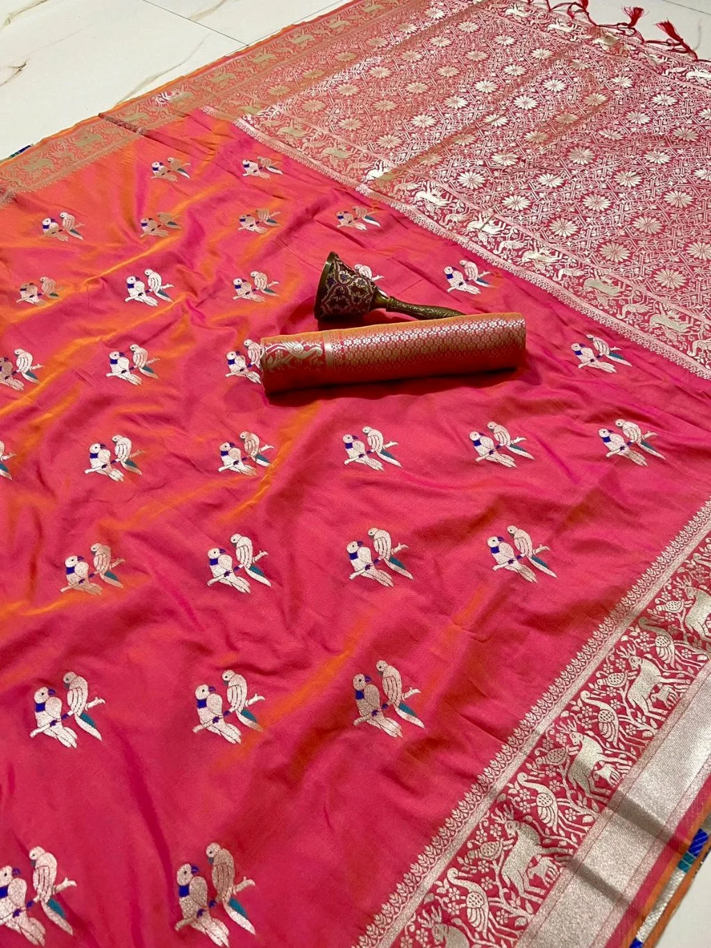 Pure Silk Saree With Zari Border thumbnail 5
