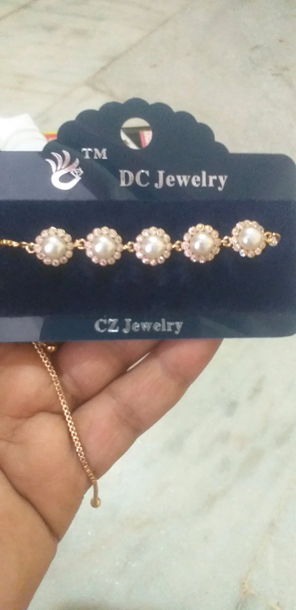 white Pearl and Cubic Zirconia Adjustable Bracelet 2