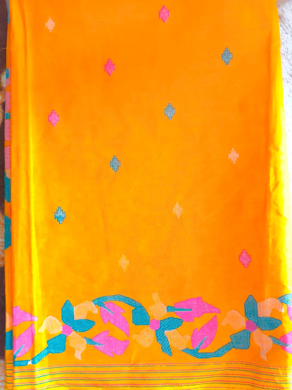 Vibrant Yellow Cotton Saree with Floral Border 1