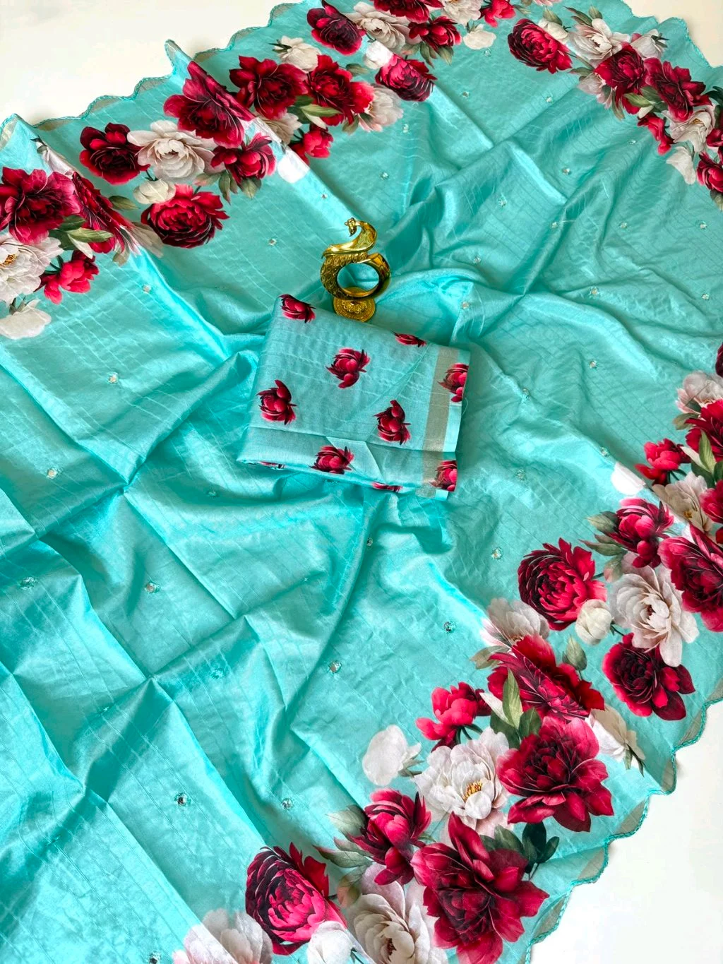 Tussar Saree with Floral Border and Blouse 4