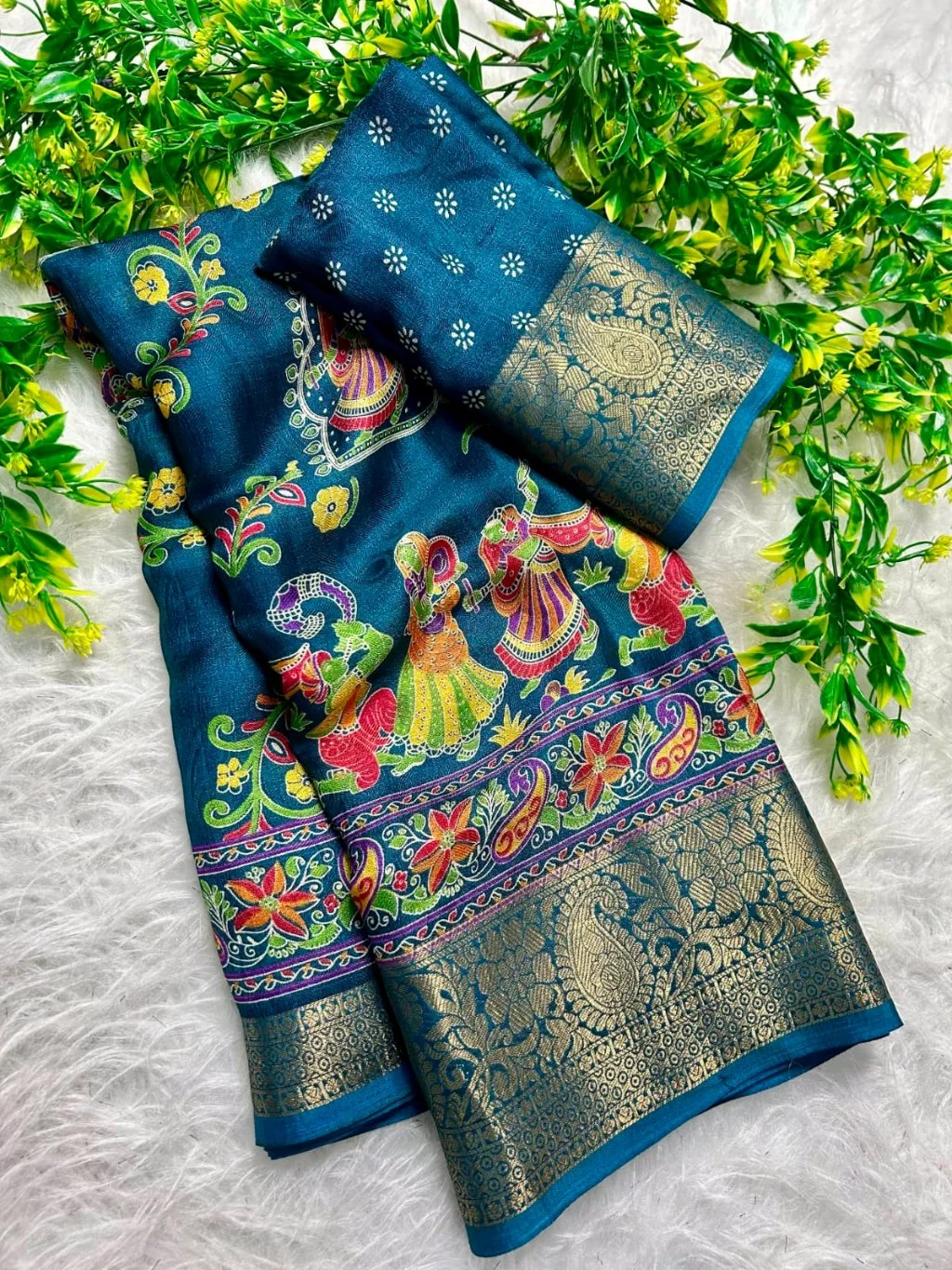 Mass Mellow  Soft Silk Saree with Colorful Folk Art Embroidery and Zari Border 2