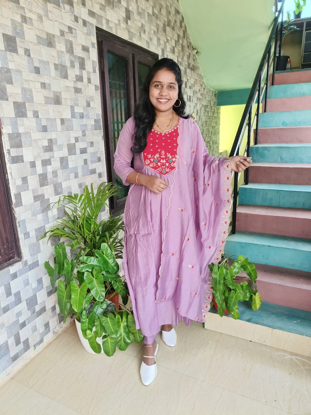 Lavender Embroidered Kurta Set with Dupatta