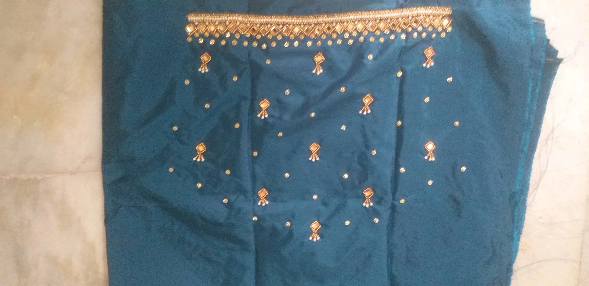 Teal Maggam Work Blouse Piece 3