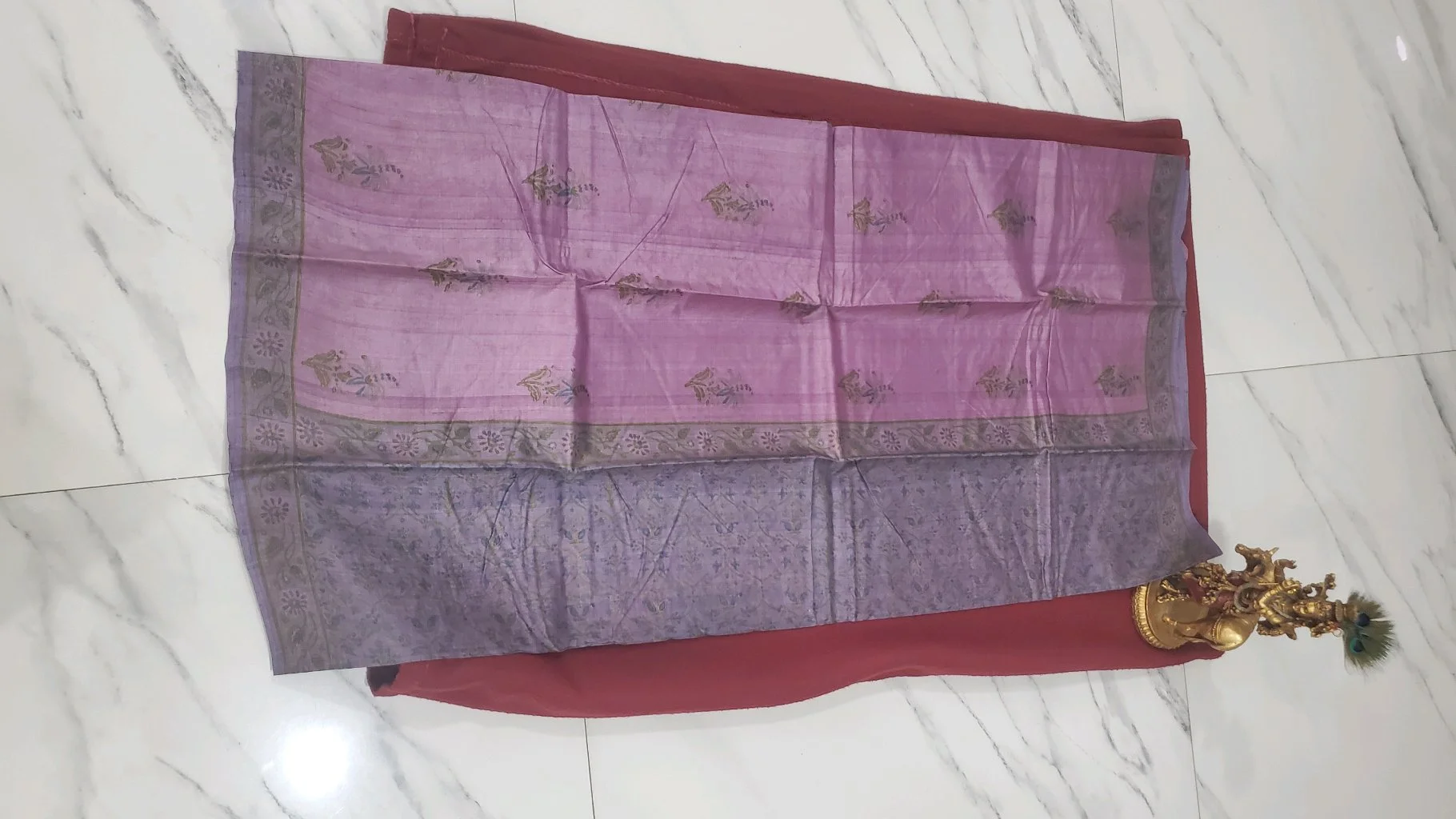 Levender Tusser Saree with మల్టీ Colour Print. thumbnail 2