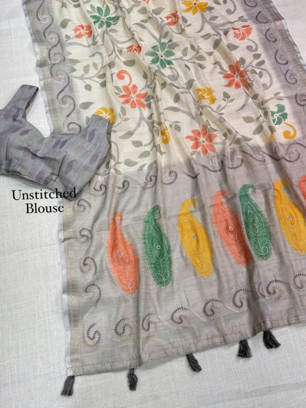 NC Cotton Floral Print Saree with Pink Embroidered Border 2