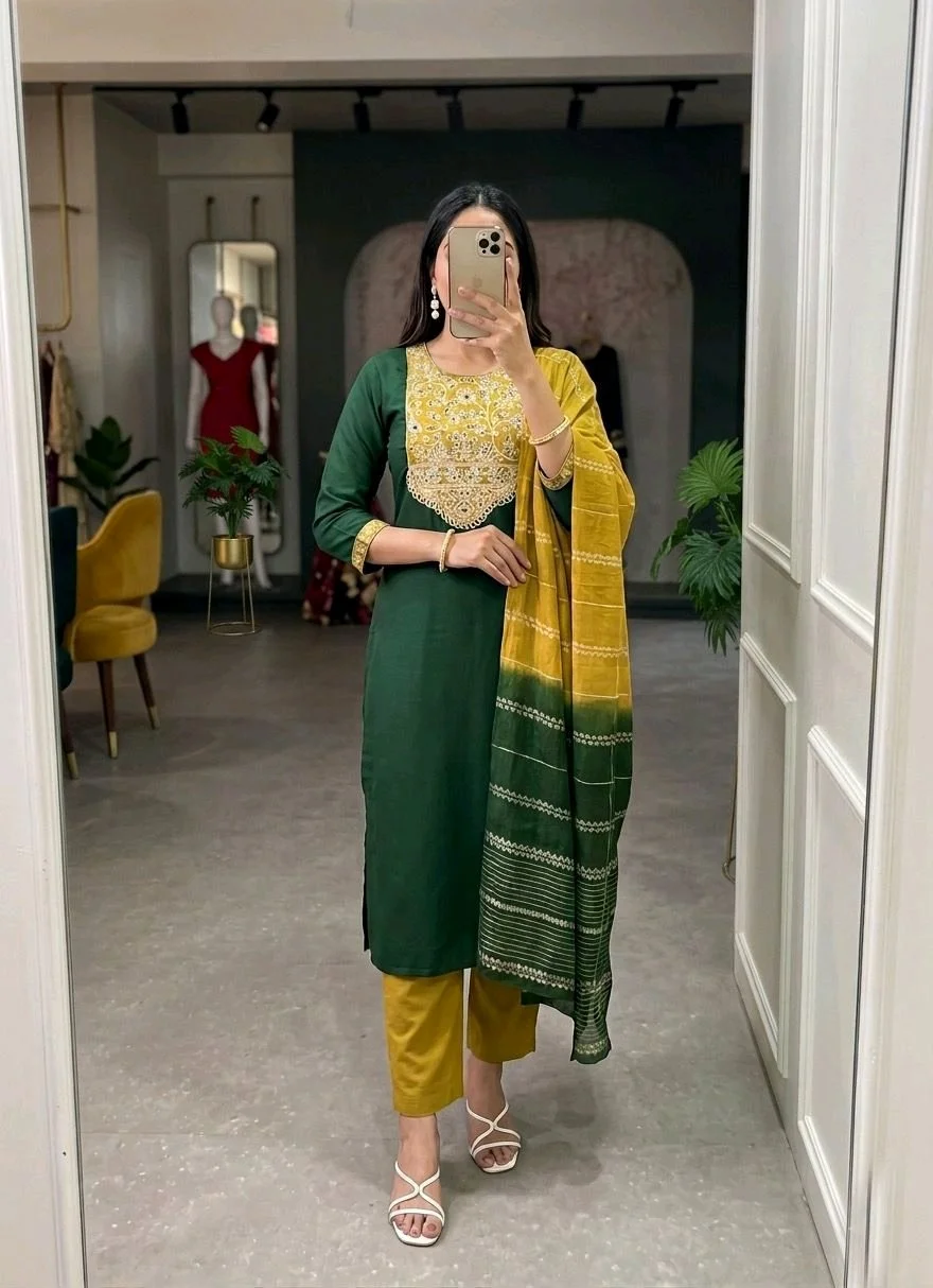 Embroidered Cotton Kurti Set with Dupatta Collection 2