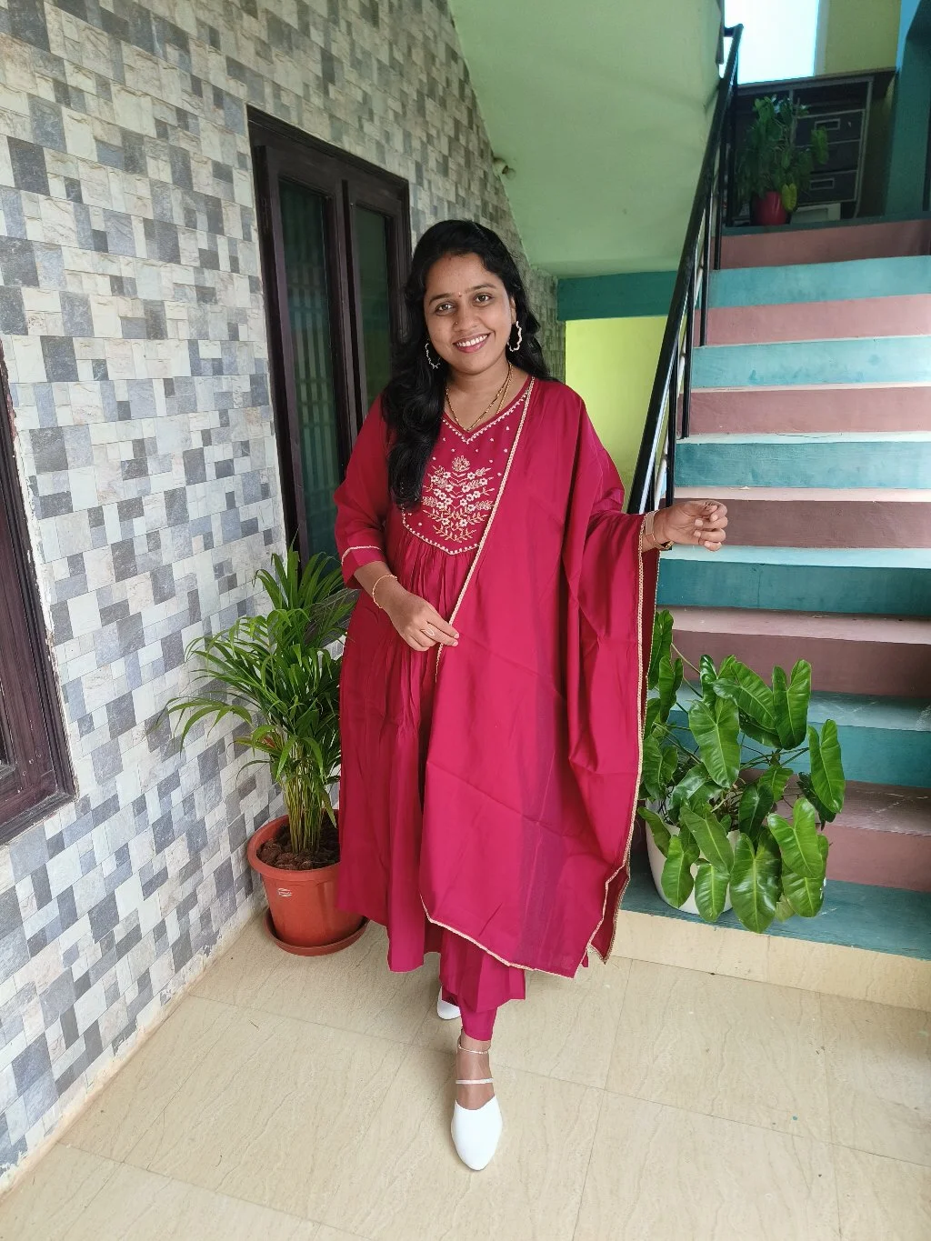 Maroon Embroidered Kurta Set with Dupatta