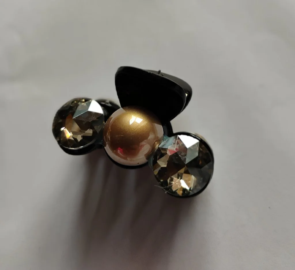 Golden Pearl and Rhinestone Hair Claw Clip