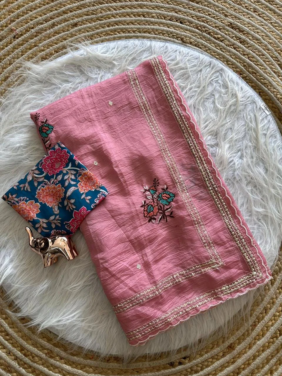 Pastel Soft Silk Blend Sarees with Scalloped Embroidered Border 3