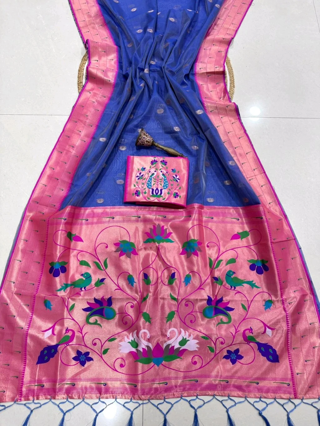 Paithani Silk Saree with Peacock and Floral Motifs thumbnail 5