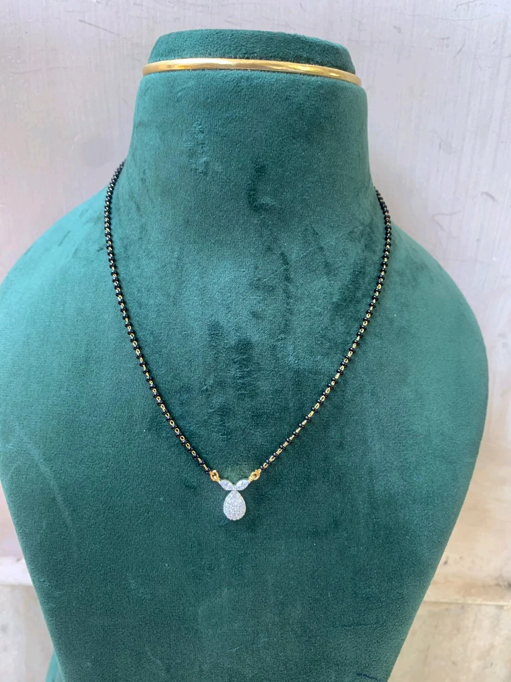 Gold Plated Black Beaded Mangalsutra with AD Pendant 2