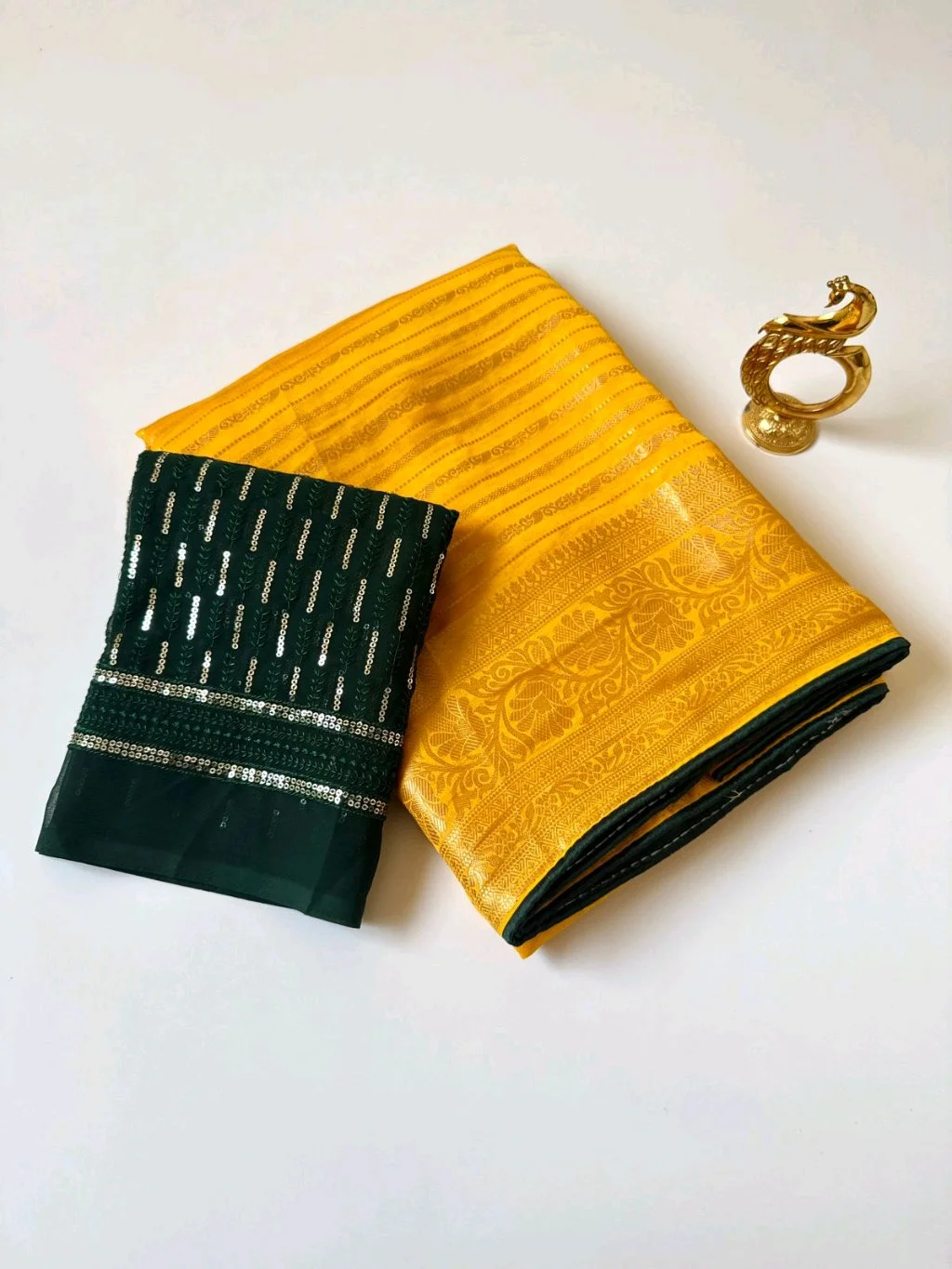 Yellow Zari Woven Saree with Maroon Sequin Blouse Piece thumbnail 2