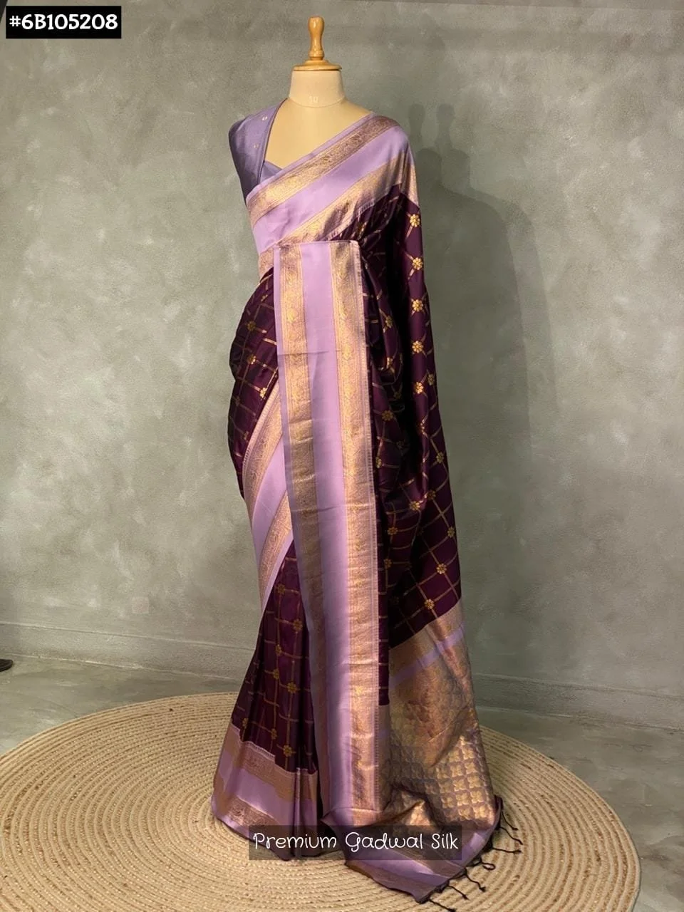 Premium Gadwal Silk Saree with Zari Buttas and Contrast Border 4