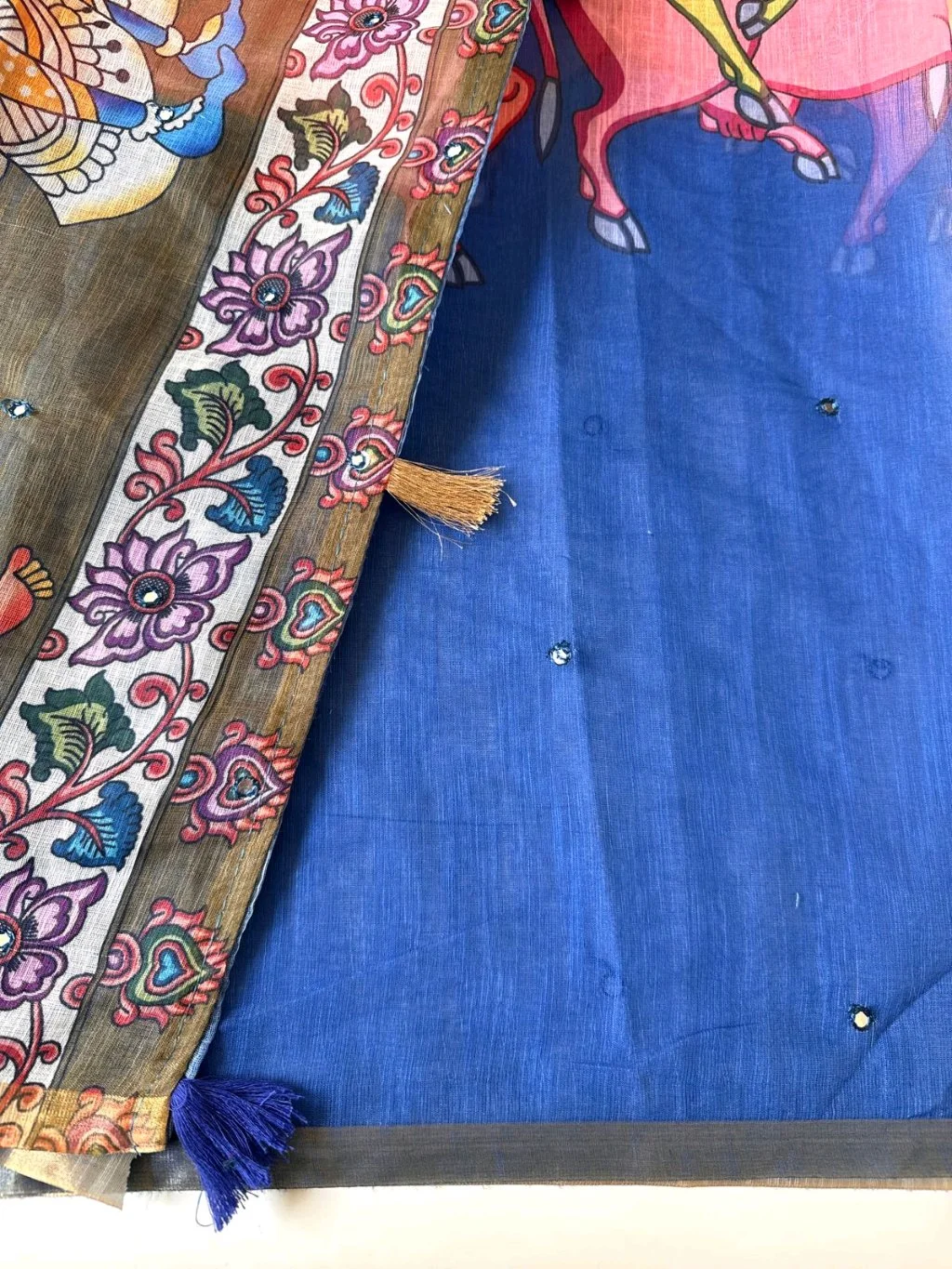 Linen Cotton Saree with Kalamkari Print Blouse 2