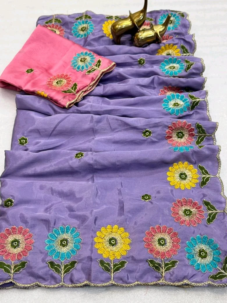 Crepe Silk With Designer  Embroidered Saree 7