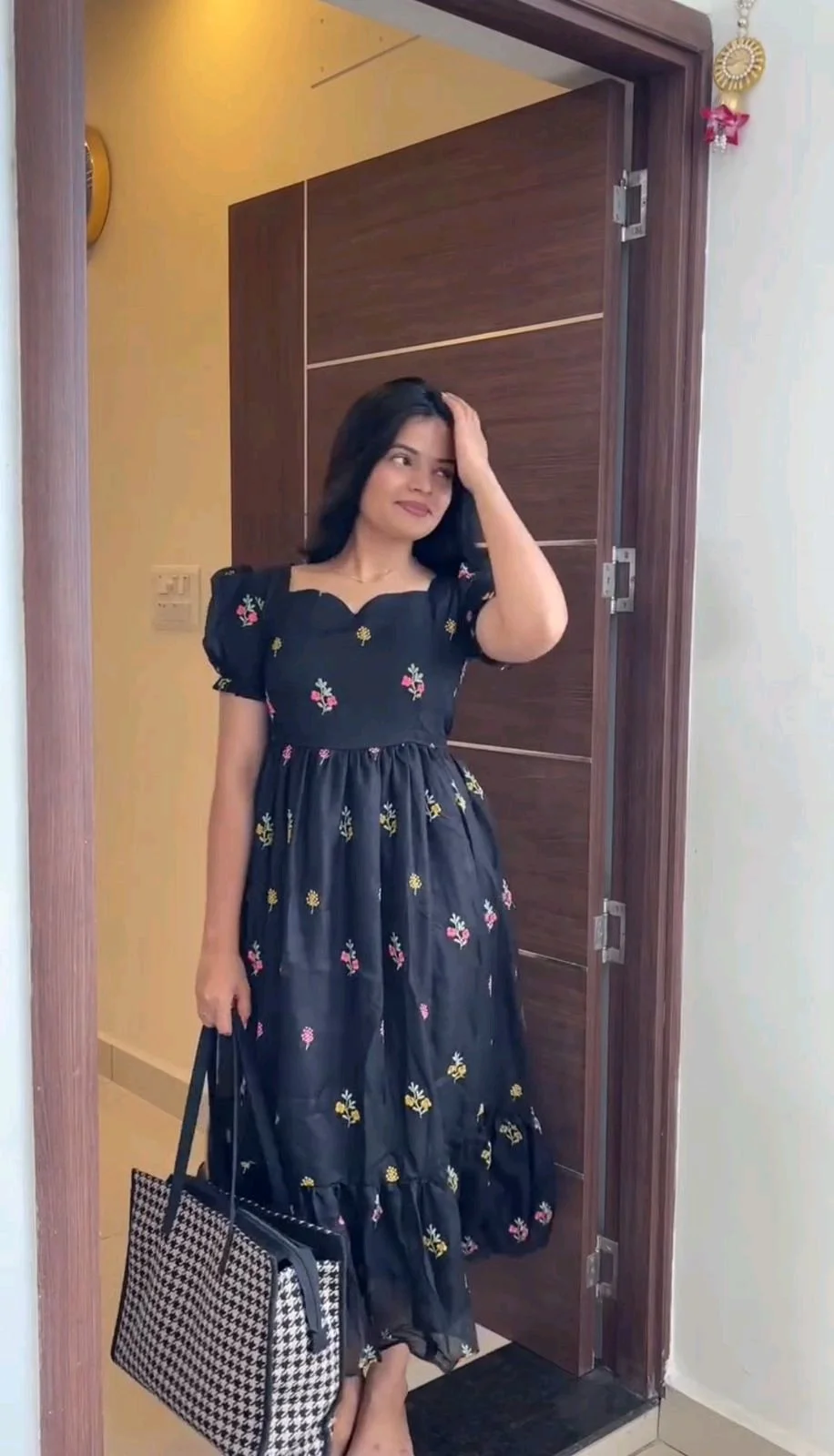 Soft Kota Frock with Colorful Leaf Prints 7