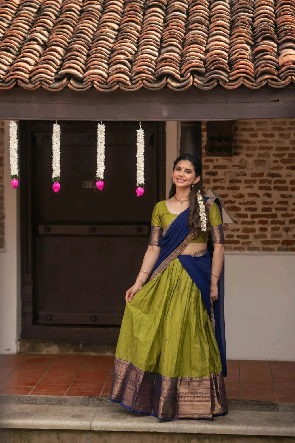 Traditional Pavadai Set with Maroon Gold Zari Border thumbnail 6