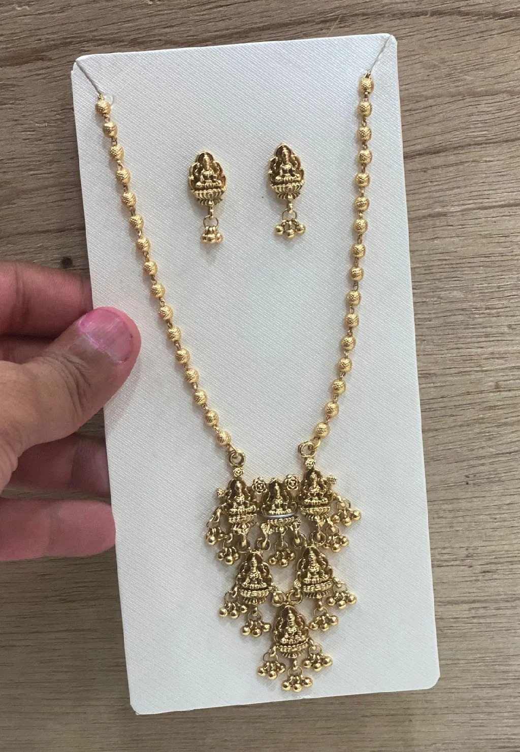 Gold Plated Temple Design Necklace Set with Earrings