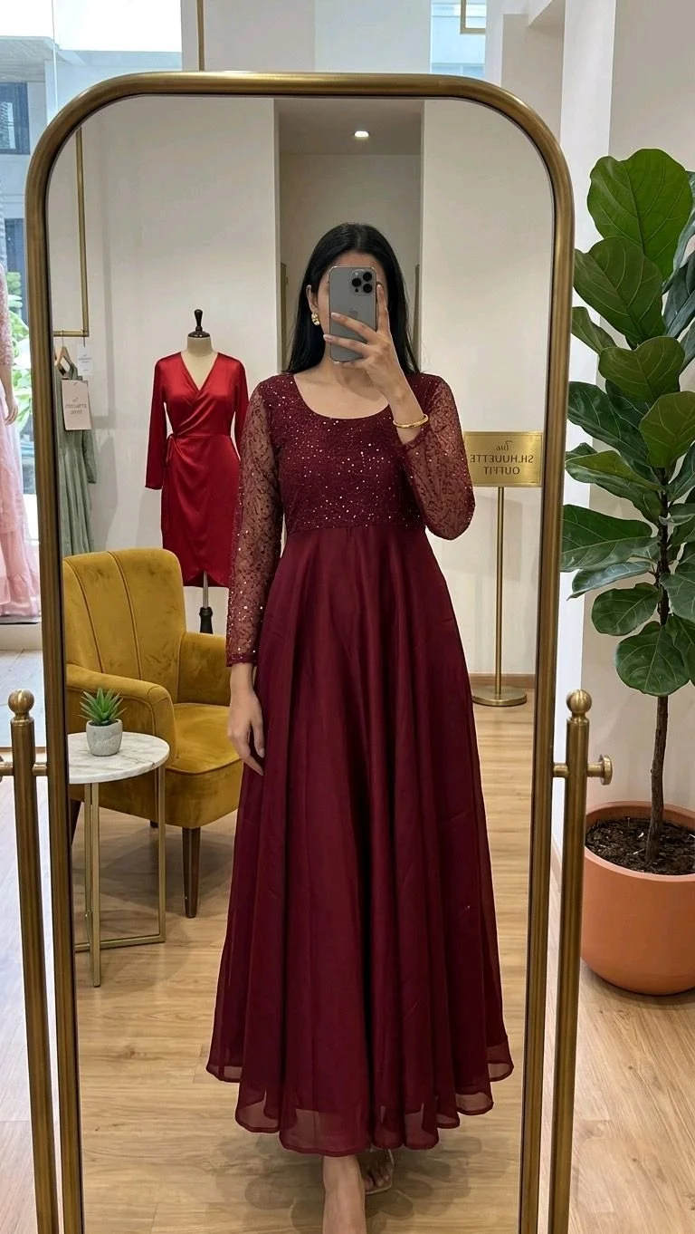Embroidered Anarkali Gown with Sheer Sleeves thumbnail 3