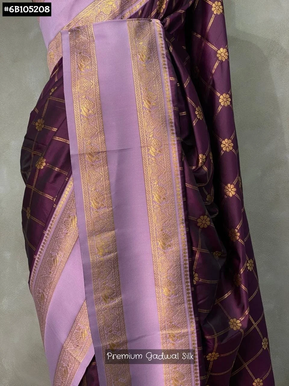 Premium Gadwal Silk Saree with Zari Buttas and Contrast Border