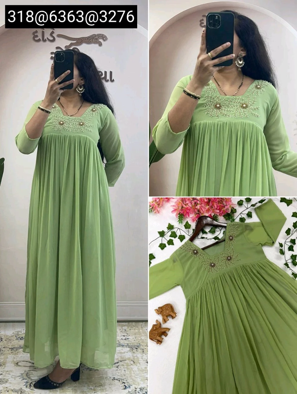 Embroidered Pleated Georgette Kurti thumbnail 2