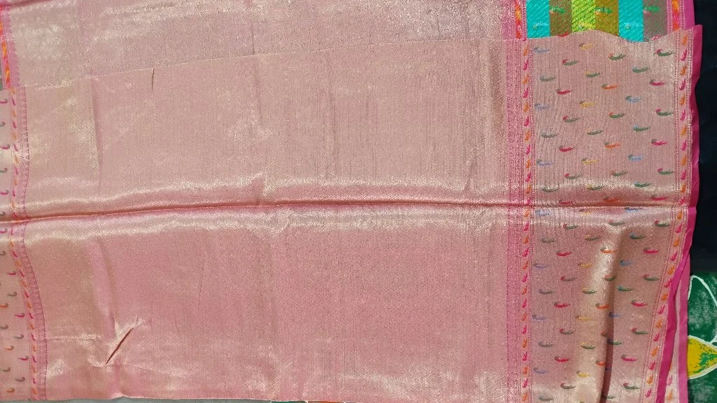 Light Yellow Floral Print Saree with Peach Zari Border 3