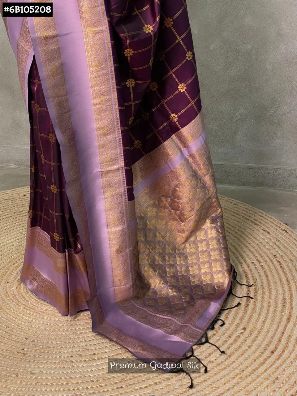 Premium Gadwal Silk Saree with Zari Buttas and Contrast Border 3