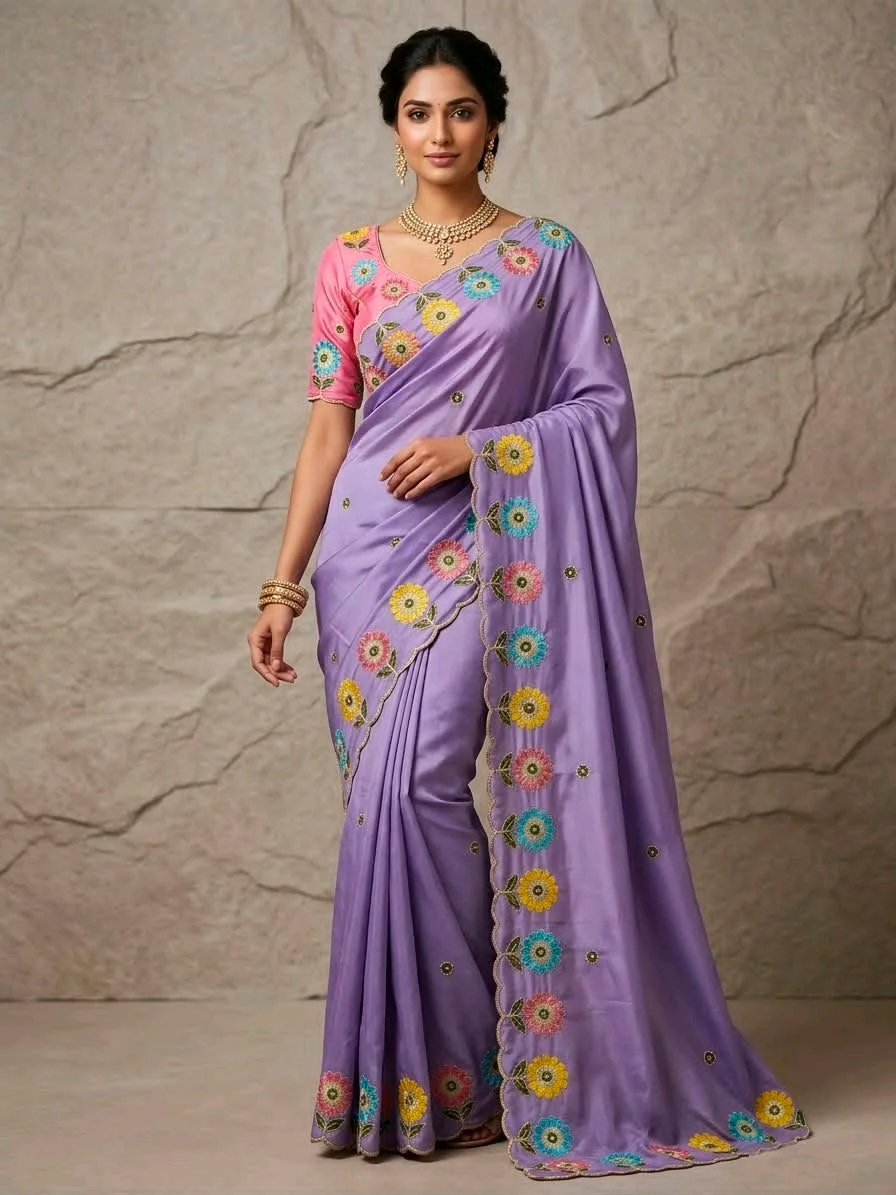 Crepe Silk With Designer  Embroidered Saree 1