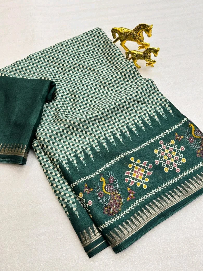Purple Checkered Saree with Peacock and Kolam Pallu 2