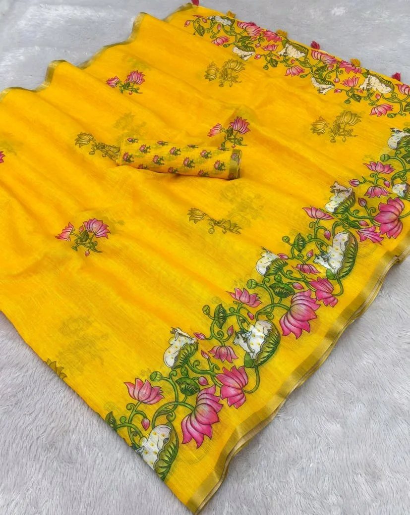 Linen Blend Printed Sarees thumbnail 6