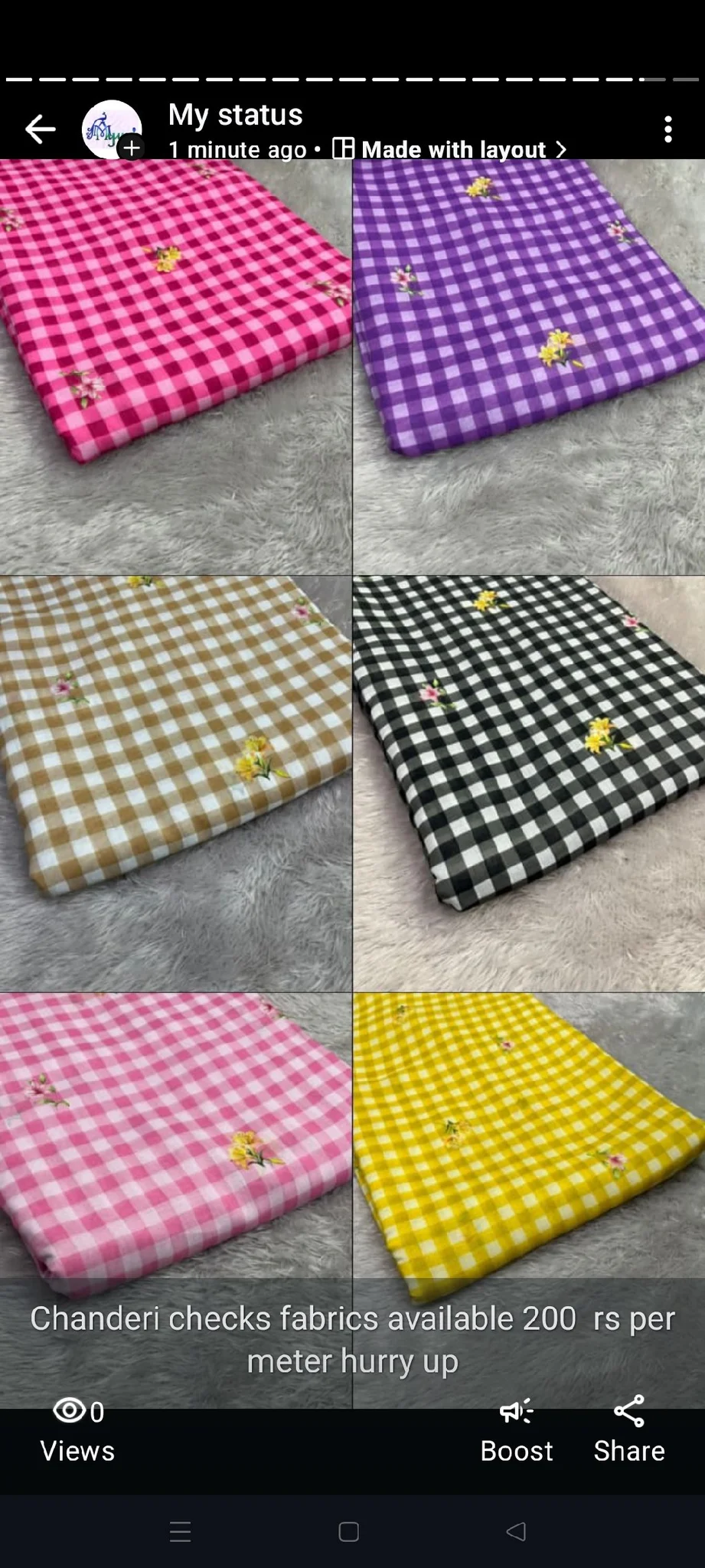 Chanderi Checks Embroidered Fabric 1