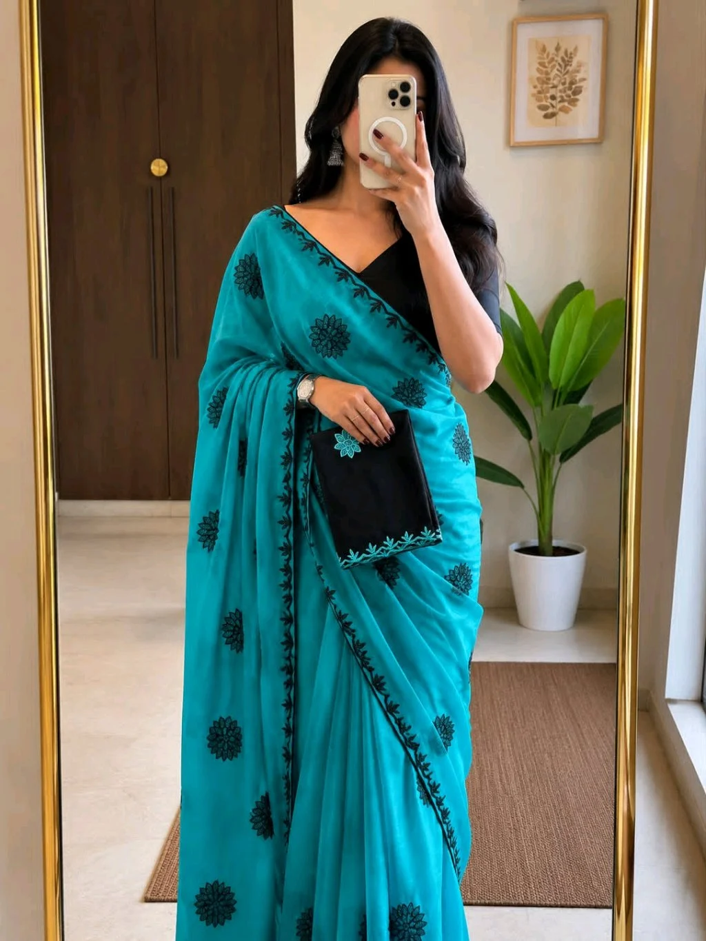 Multi Embroidered Saree with Scalloped Border thumbnail 2