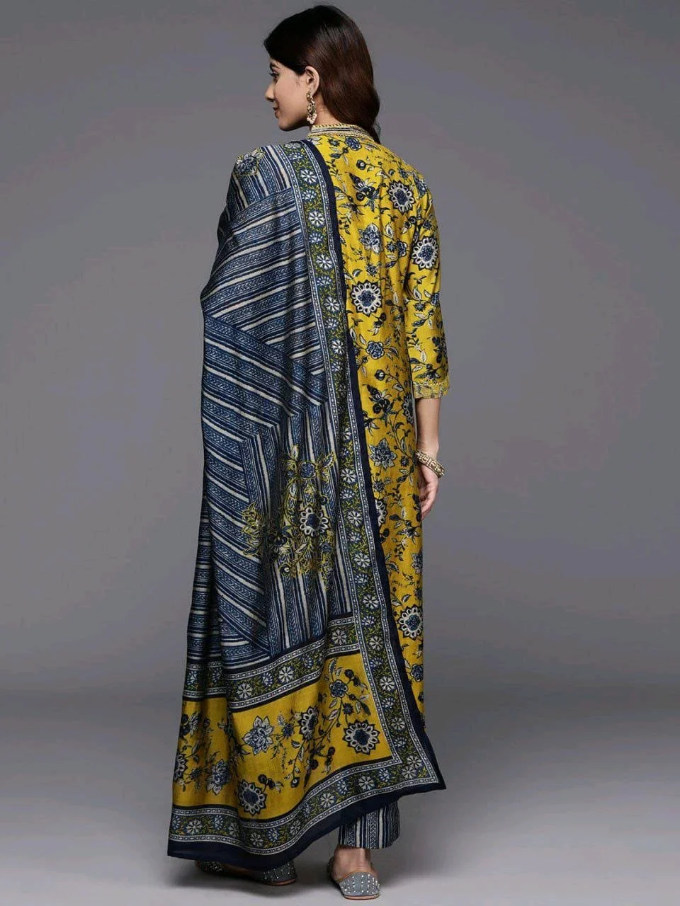 Mustard Yellow Floral Print Kurta Set with Dupatta 6