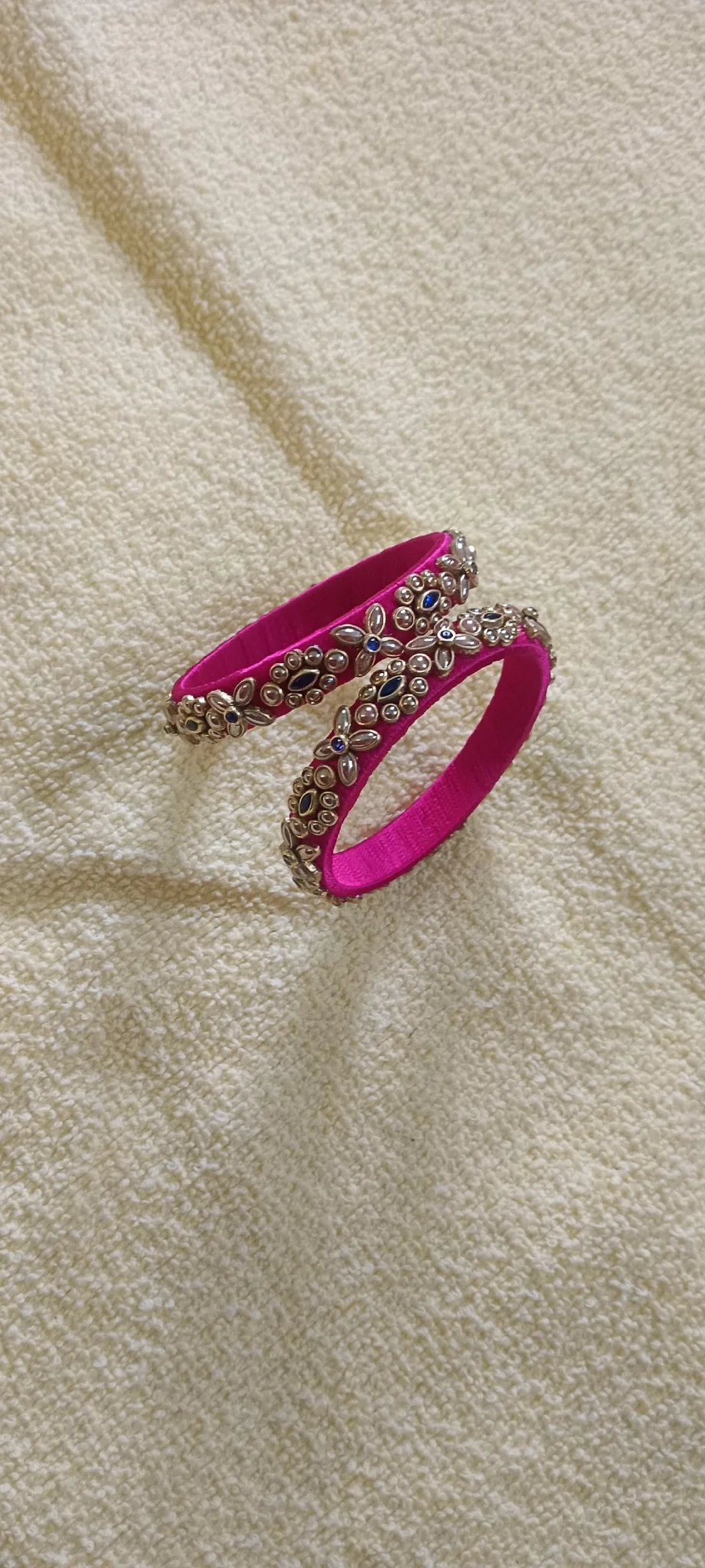 Bridal Pink Silk Thread Stone Bangles (Handmade)