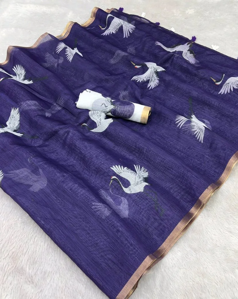 Linen Blend Printed Sarees thumbnail 3