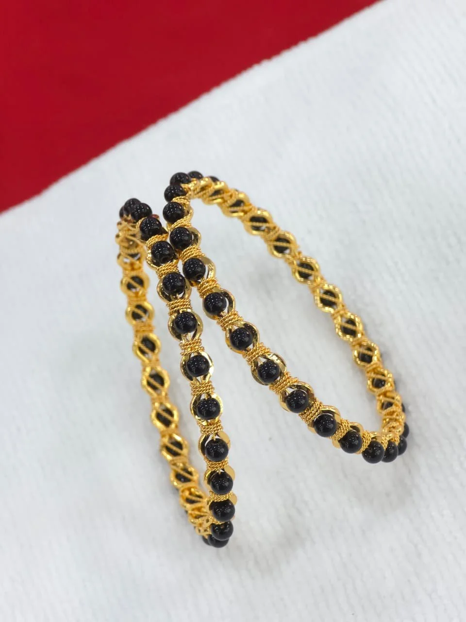 Gold Plated Black Bead Bangles thumbnail 5