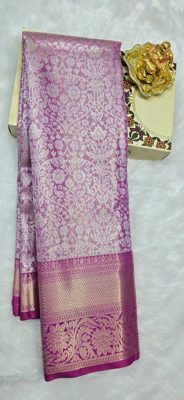 Light Green Dharmavaram Pattu Saree with Gold Zari Buttas and Border 5