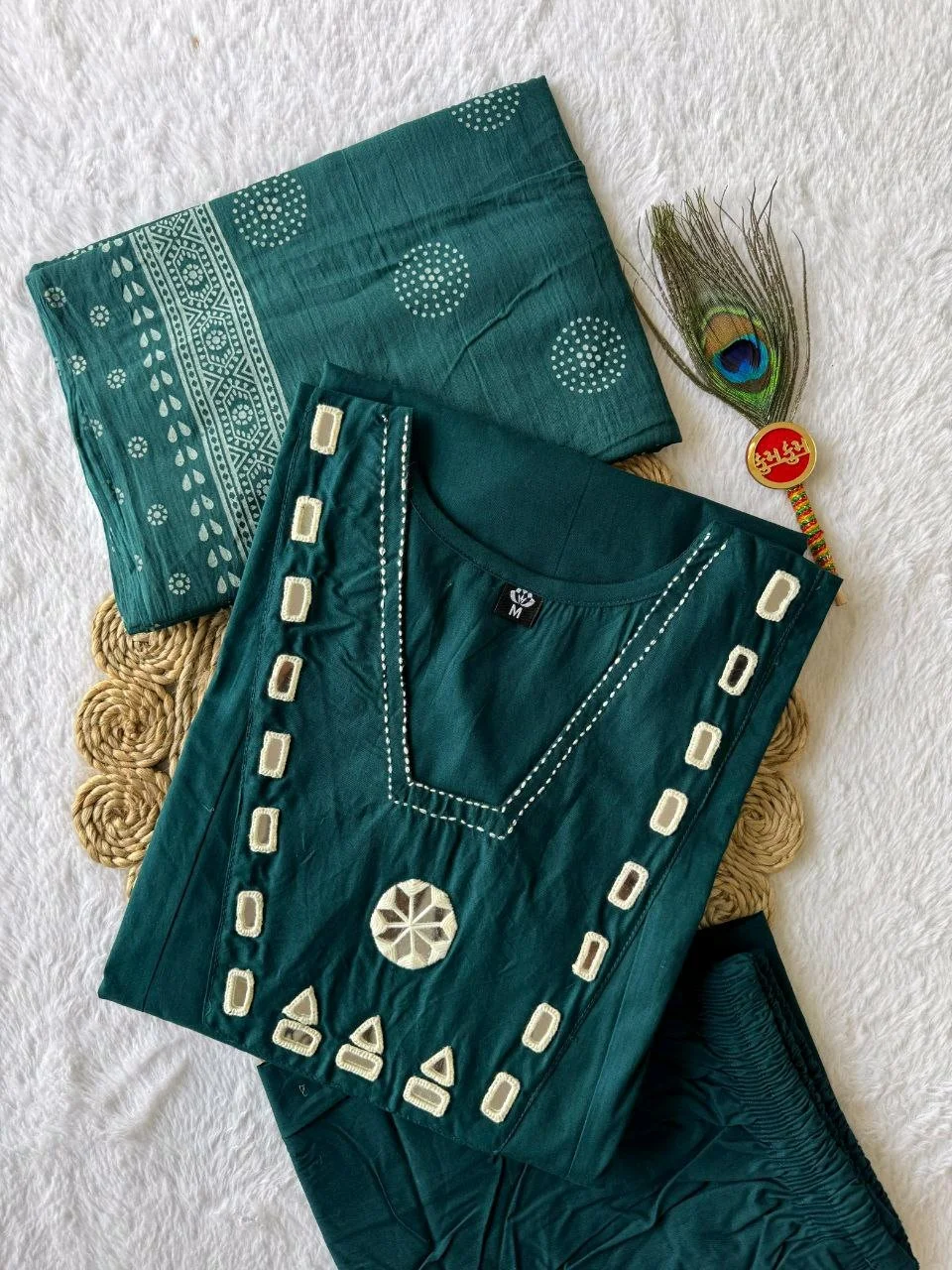 Embroidered Cotton Kurti Set with Dupatta 10
