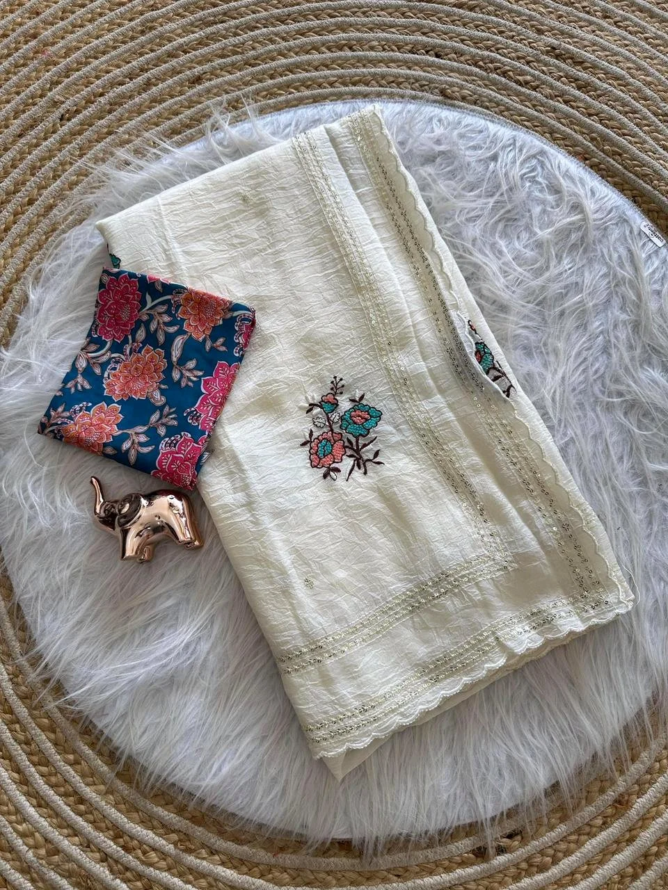 Pastel Soft Silk Blend Sarees with Scalloped Embroidered Border 6
