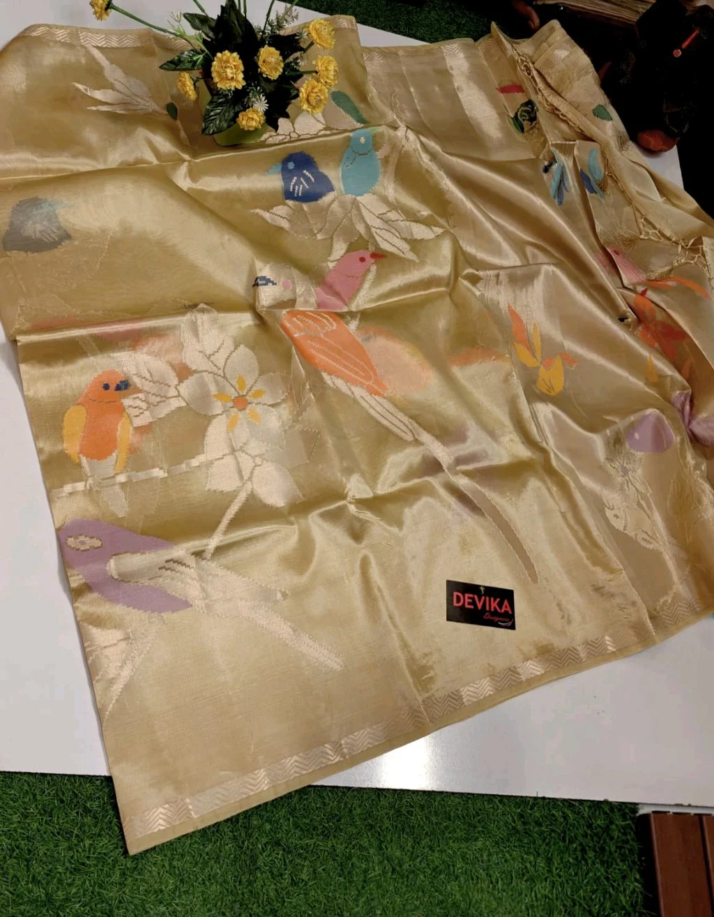 Designers Silk Blend Sarees with Woven Bird and Floral Motifs 6