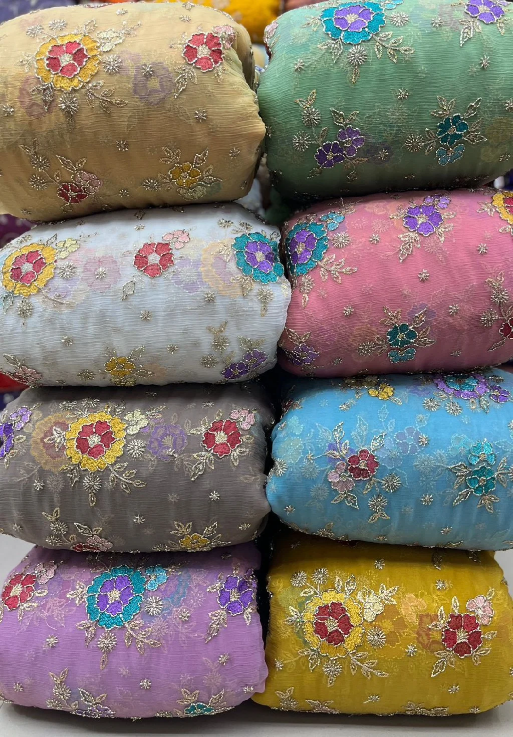 Embroidered Floral Crush Fabric