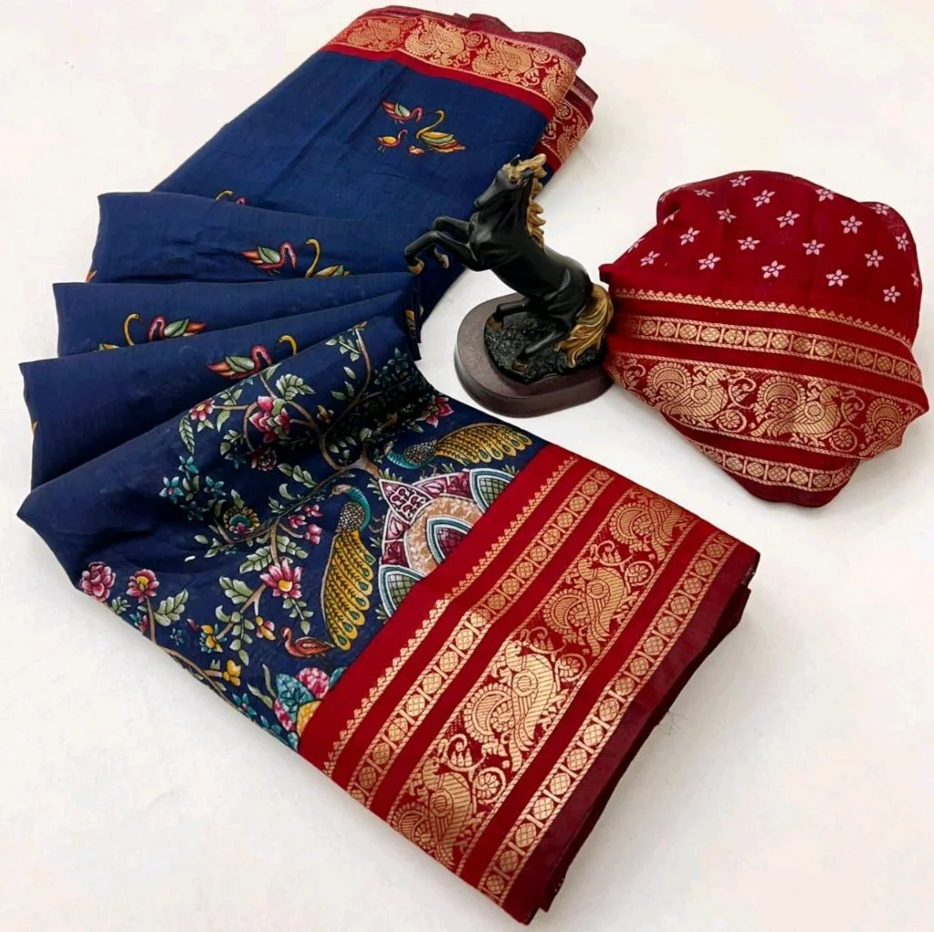 Viscose Silk Kalamkari Print Sarees thumbnail 3