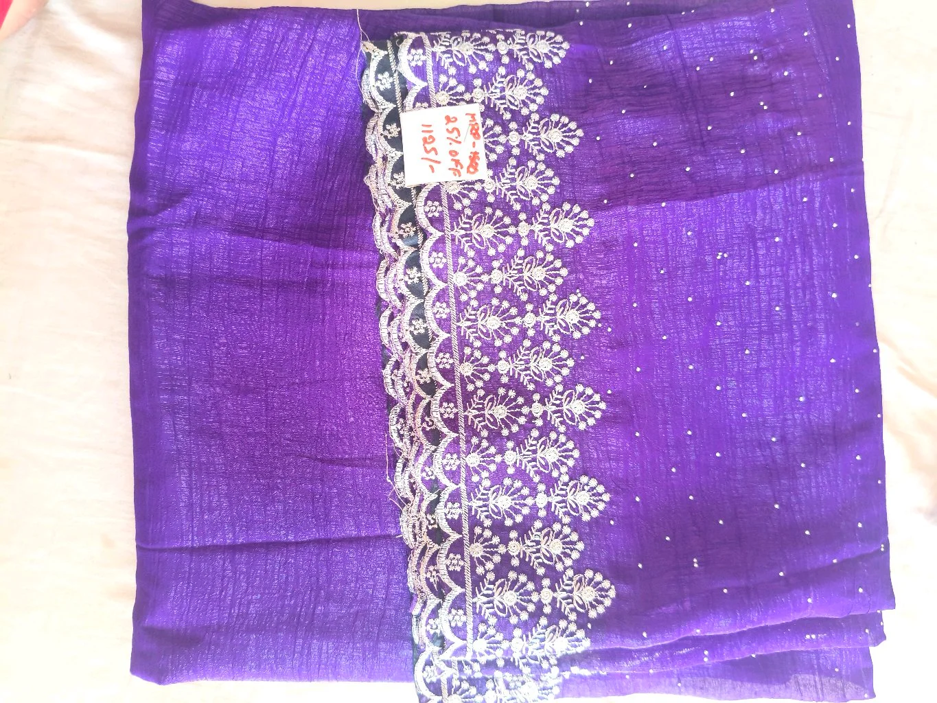 Dark Green Embroidered Saree with Scalloped Border 1