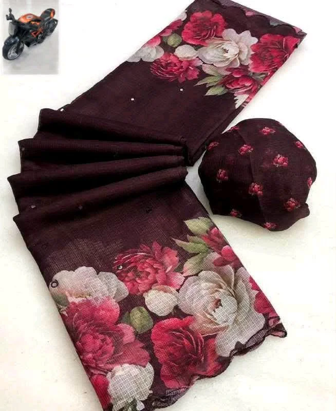 Soft Kota Floral Print Saree with Scalloped Border thumbnail 5